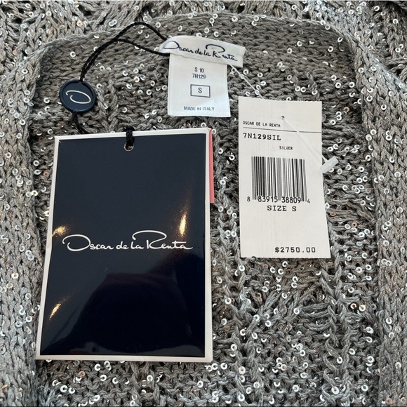 OSCAR DE LA RENTA SILVER SEQUINS SILK CARDIGAN SIZE S NWTS! - Picture 15 of 16
